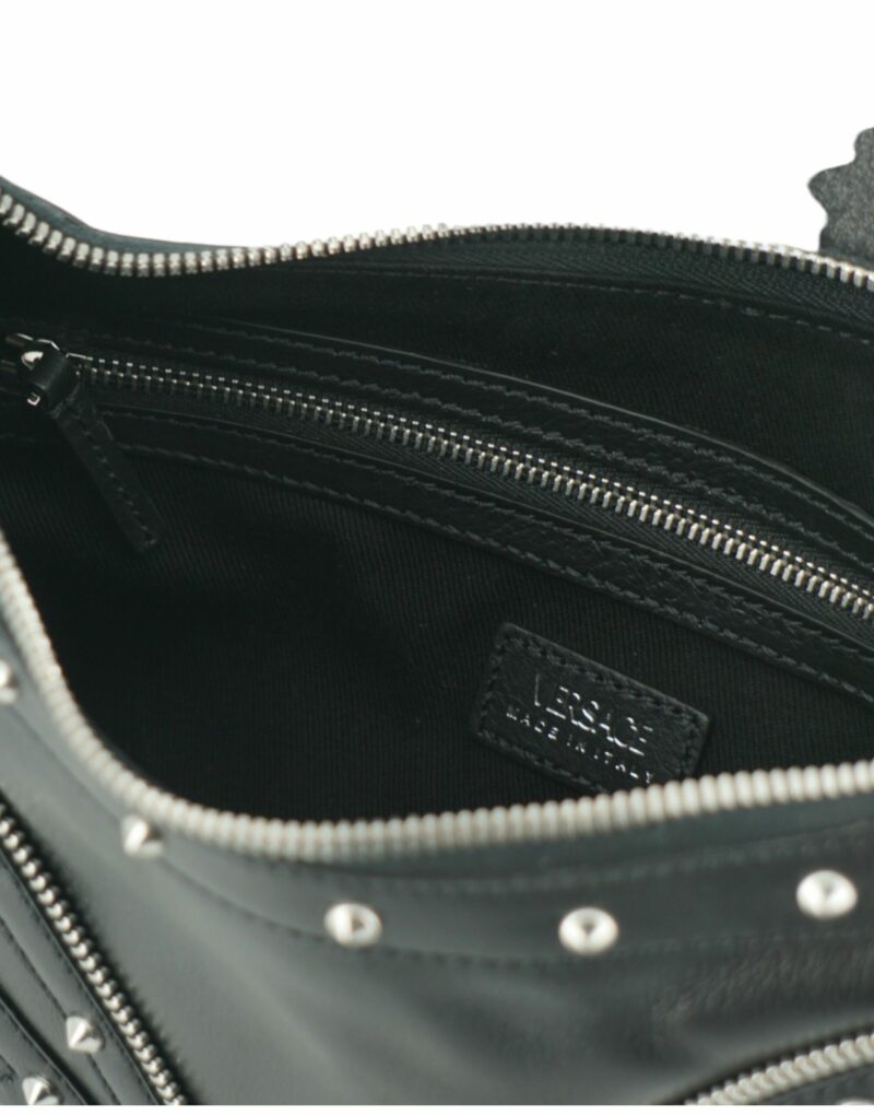 Versace Elegant Black Leather Hobo Shoulder Bag - Image 5