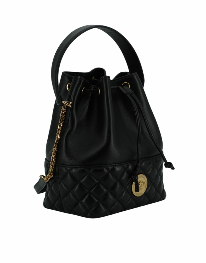 Versace Elegant Black Leather Medusa Bucket Shoulder Bag - Image 3