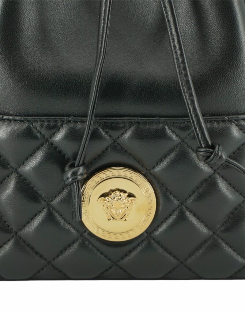 Versace Elegant Black Leather Medusa Bucket Shoulder Bag - Image 4