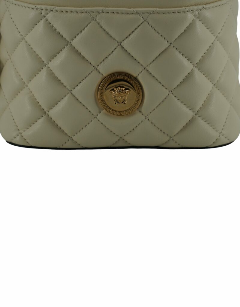 Versace Elegant Small White Leather Bucket Shoulder Bag - Image 4