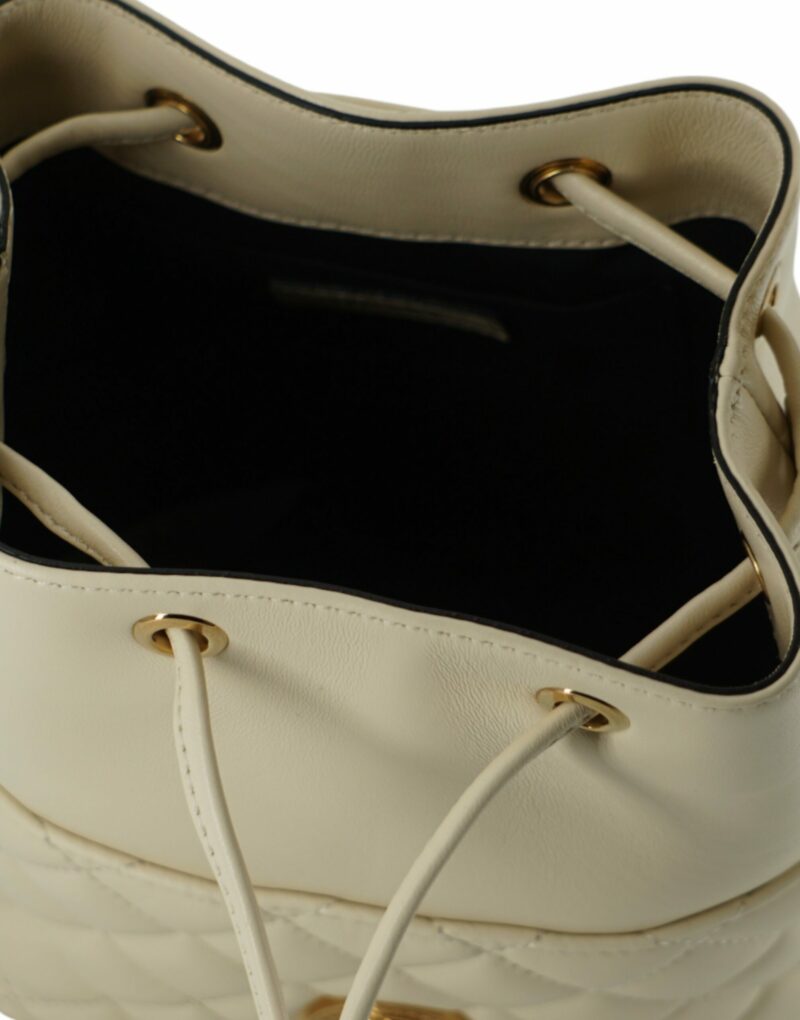 Versace Elegant Small White Leather Bucket Shoulder Bag - Image 5