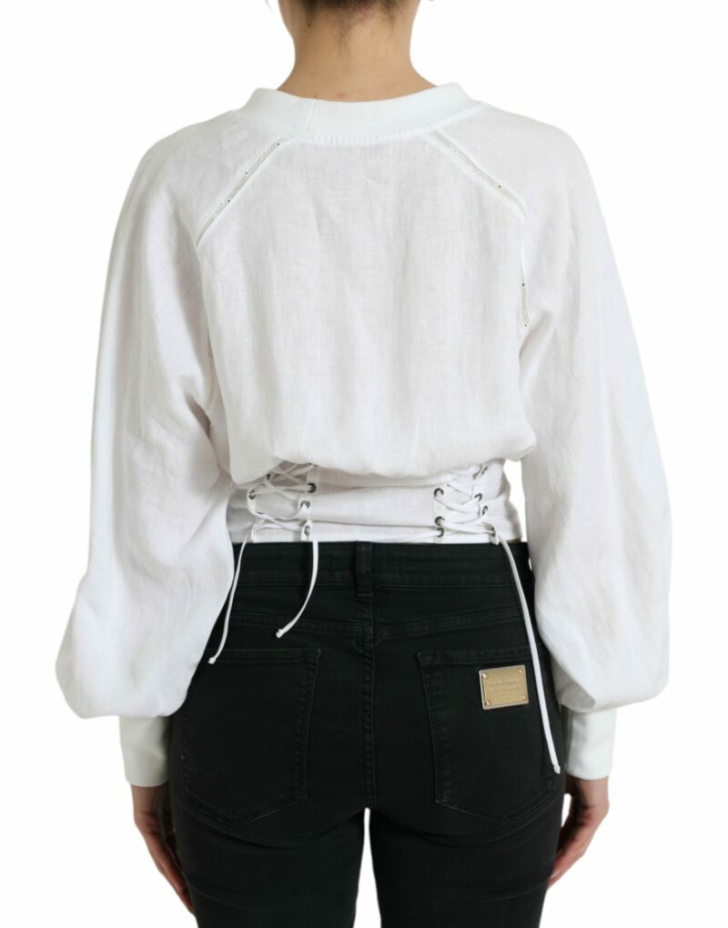 Dolce & Gabbana Elegant White Lace-Up Corset Cropped Top - Image 3