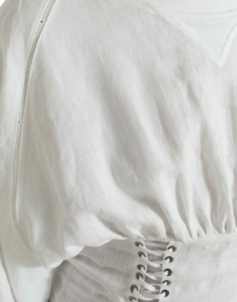 Dolce & Gabbana Elegant White Lace-Up Corset Cropped Top - Image 4