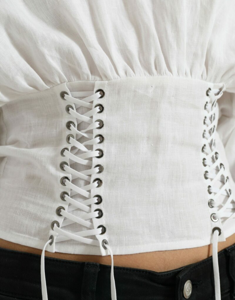 Dolce & Gabbana Elegant White Lace-Up Corset Cropped Top - Image 5