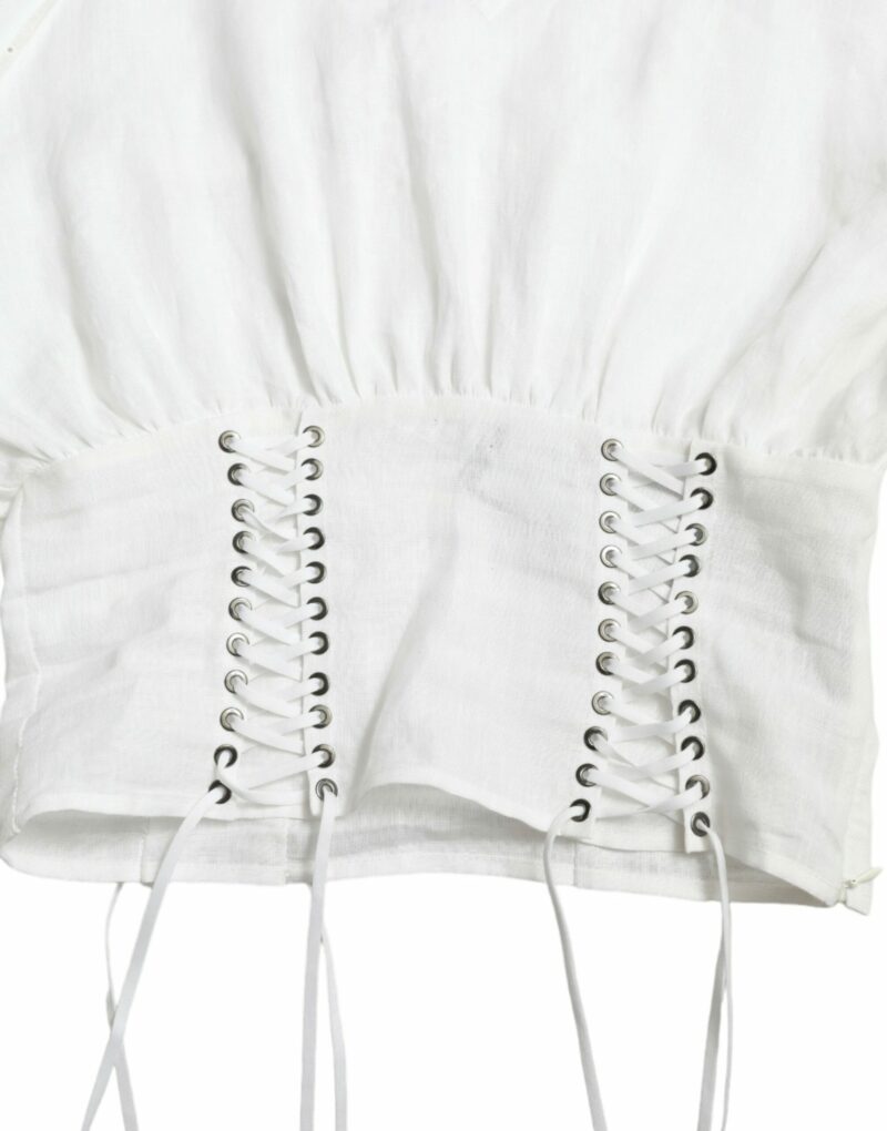 Dolce & Gabbana Elegant White Lace-Up Corset Cropped Top - Image 6