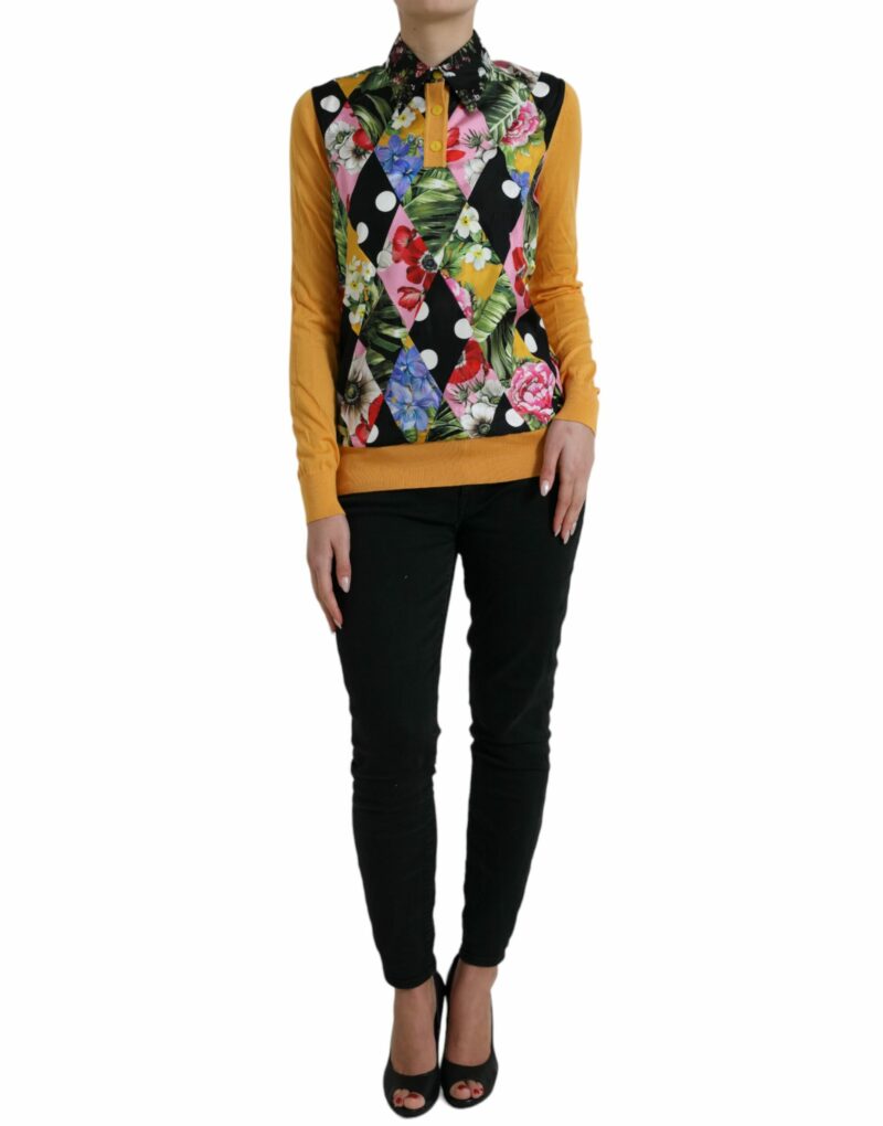 Dolce & Gabbana Elegant Patchwork Henley Silk Blend Sweater - Image 4