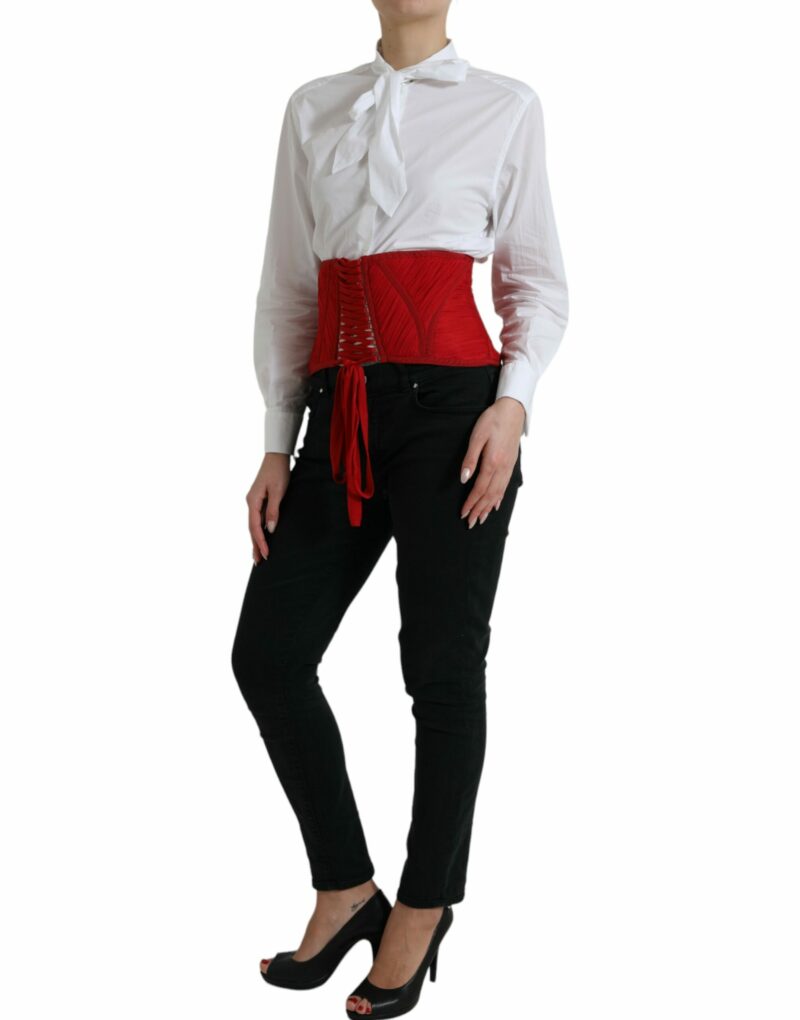 Dolce & Gabbana Silk Corset Waist Belt in Fiery Red - Image 2