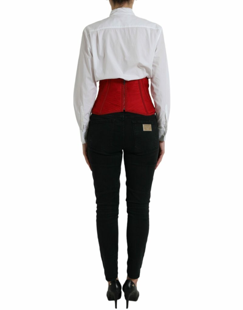 Dolce & Gabbana Silk Corset Waist Belt in Fiery Red - Image 3