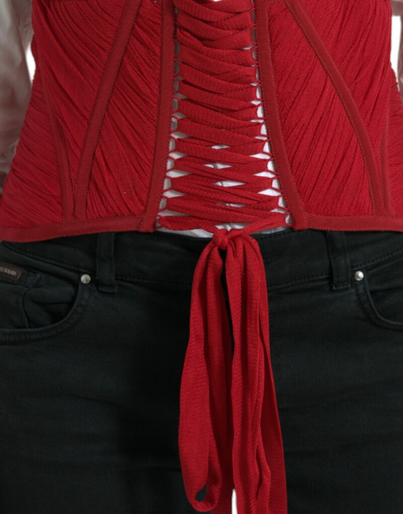 Dolce & Gabbana Silk Corset Waist Belt in Fiery Red - Image 4