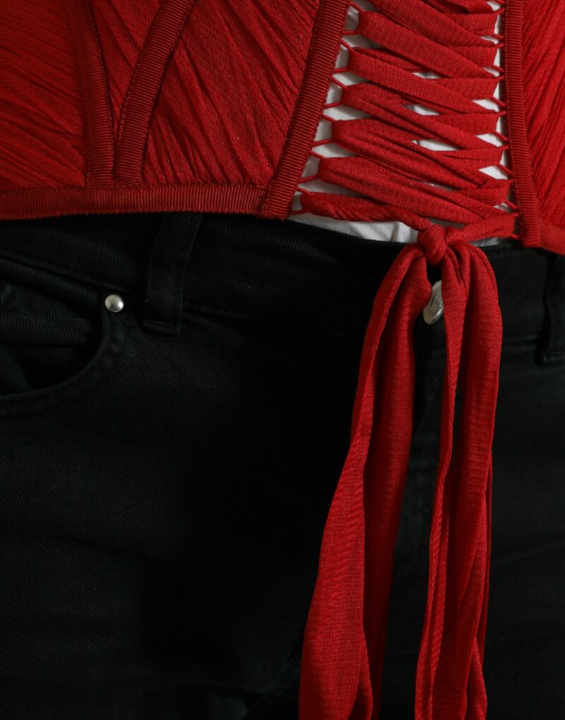 Dolce & Gabbana Silk Corset Waist Belt in Fiery Red - Image 5