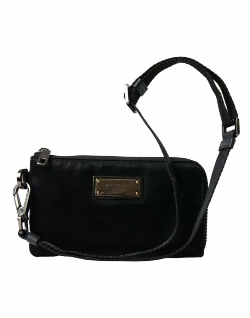 Dolce & Gabbana Elegant Black Nylon & Leather Pouch