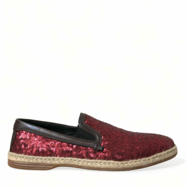 Dolce & Gabbana Red Sequined Leather Loafers
