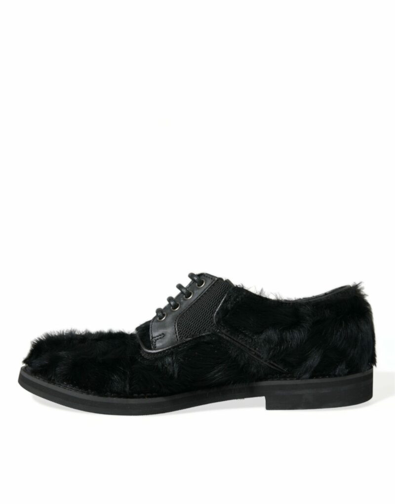 Dolce & Gabbana Elegant Black Fur Derby Dress Shoes for Men - Image 5