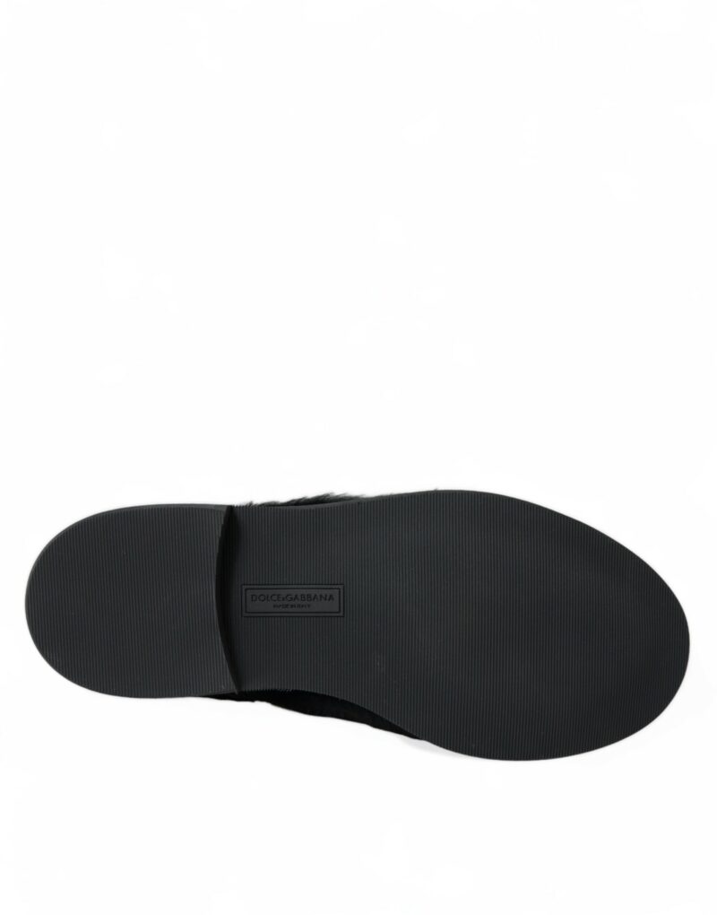 Dolce & Gabbana Elegant Black Fur Derby Dress Shoes for Men - Image 6