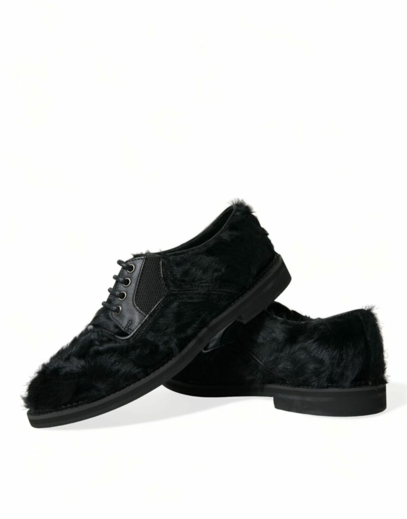 Dolce & Gabbana Elegant Black Fur Derby Dress Shoes for Men - Image 7