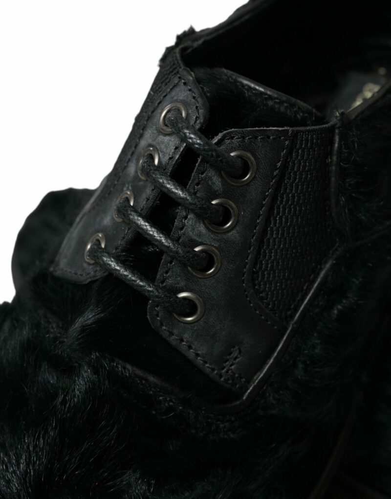 Dolce & Gabbana Elegant Black Fur Derby Dress Shoes for Men - Image 8