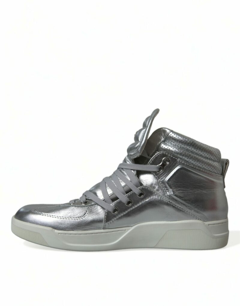 Dolce & Gabbana Silver Leather High-Top Sneakers - Image 5