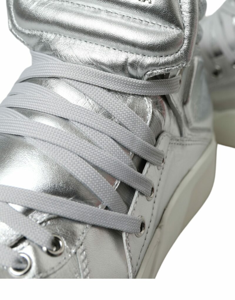Dolce & Gabbana Silver Leather High-Top Sneakers - Image 7