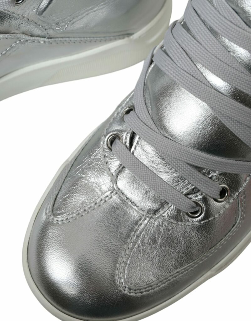 Dolce & Gabbana Silver Leather High-Top Sneakers - Image 8