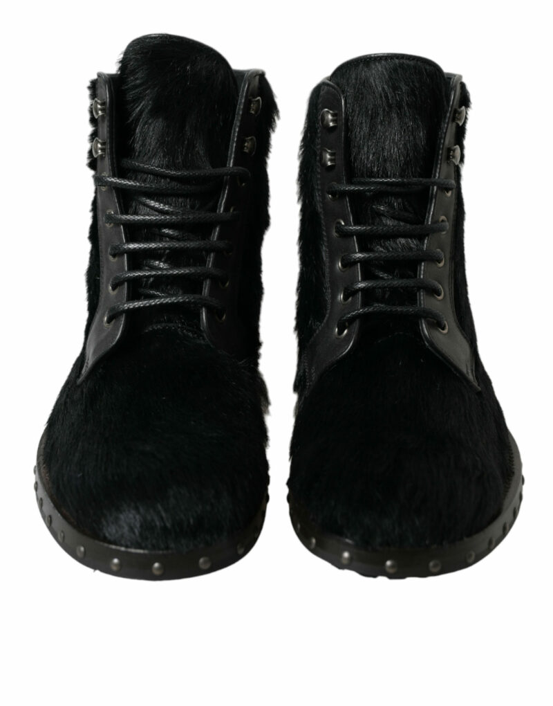 Dolce & Gabbana Elegant Black Calf Leather Lace-Up Boots - Image 2