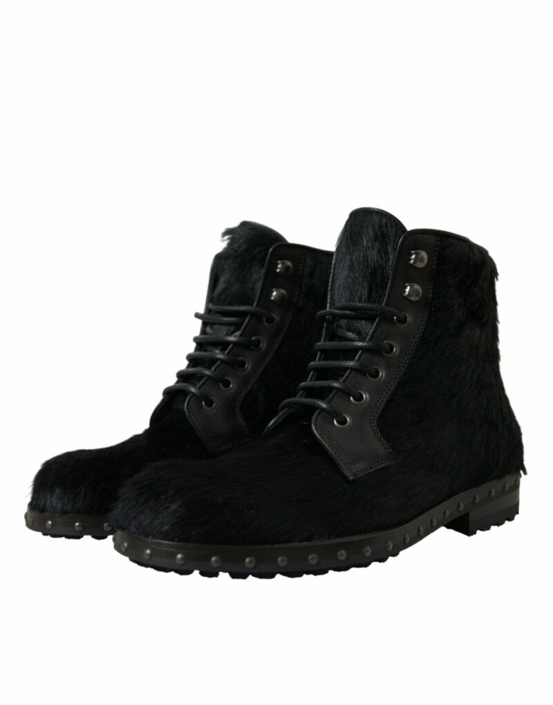 Dolce & Gabbana Elegant Black Calf Leather Lace-Up Boots - Image 3