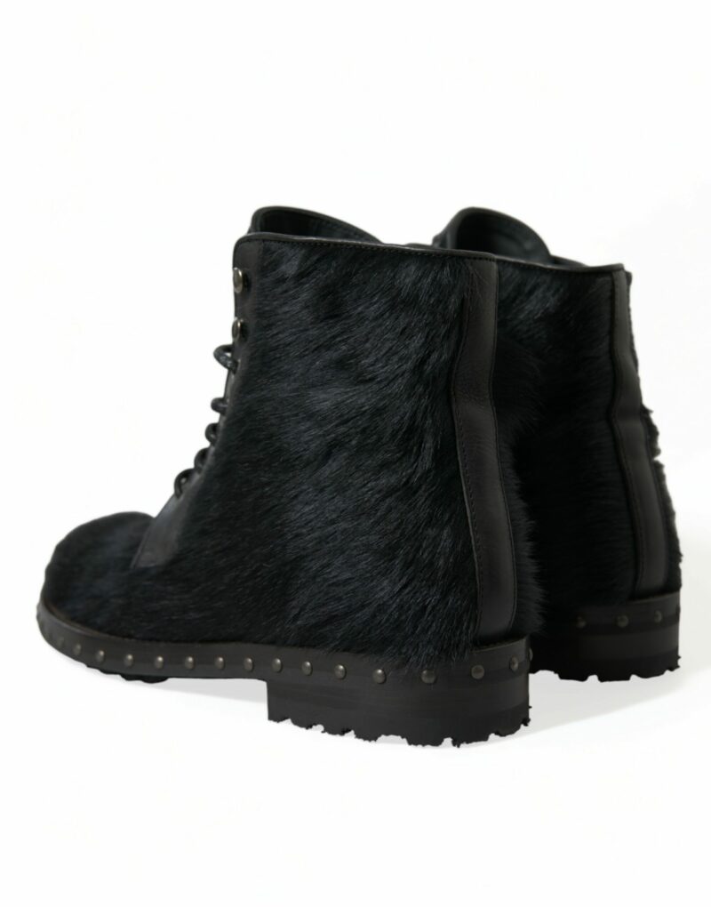 Dolce & Gabbana Elegant Black Calf Leather Lace-Up Boots - Image 4