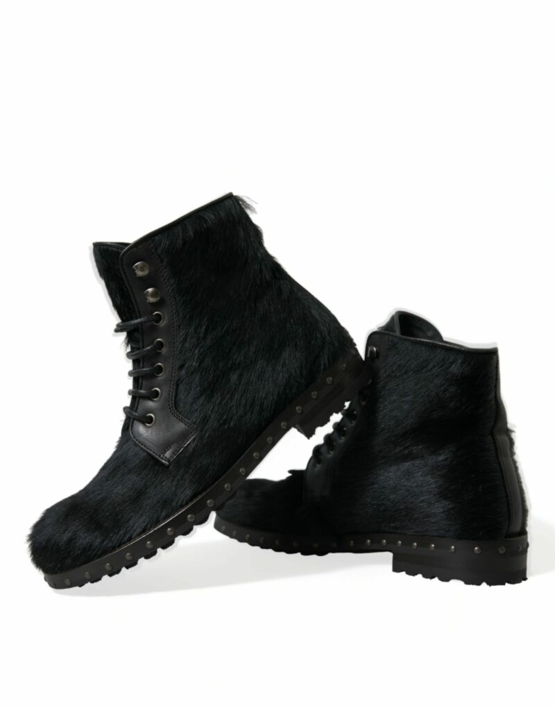 Dolce & Gabbana Elegant Black Calf Leather Lace-Up Boots - Image 7