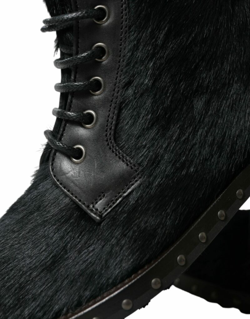 Dolce & Gabbana Elegant Black Calf Leather Lace-Up Boots - Image 8
