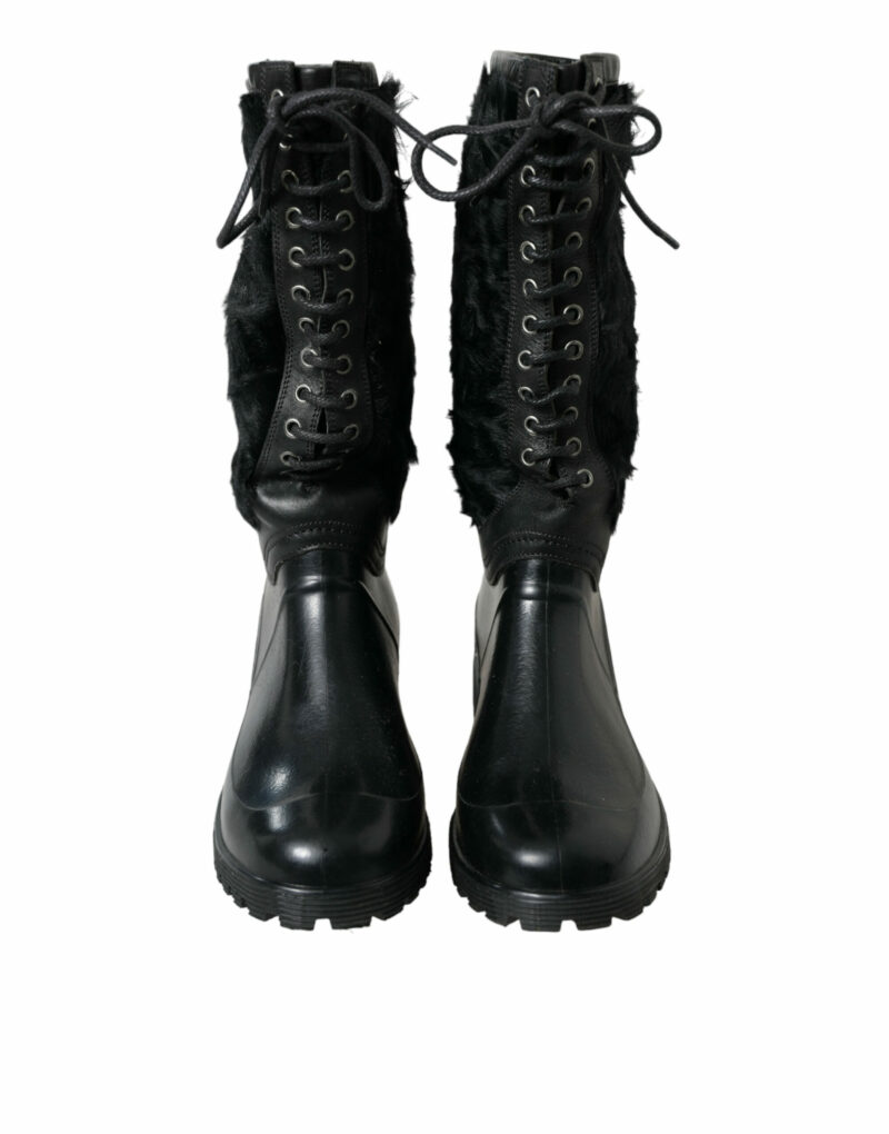 Dolce & Gabbana Sleek Black Shearling Mid Calf Boots - Image 2