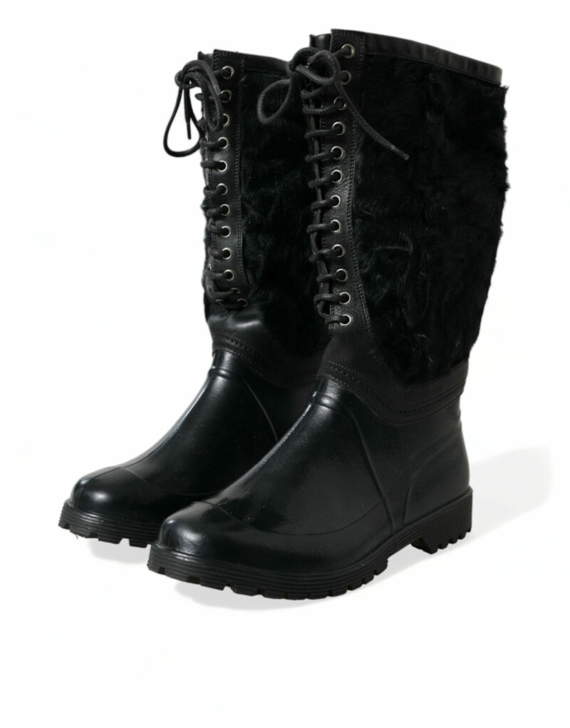 Dolce & Gabbana Sleek Black Shearling Mid Calf Boots - Image 3