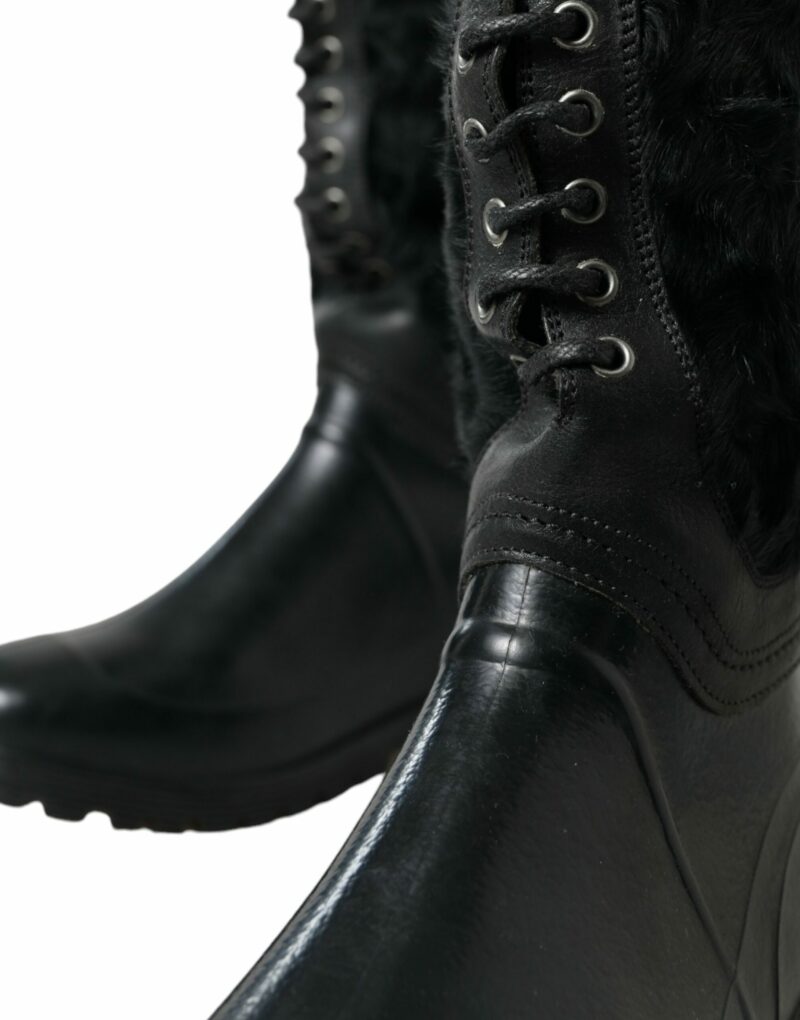 Dolce & Gabbana Sleek Black Shearling Mid Calf Boots - Image 7