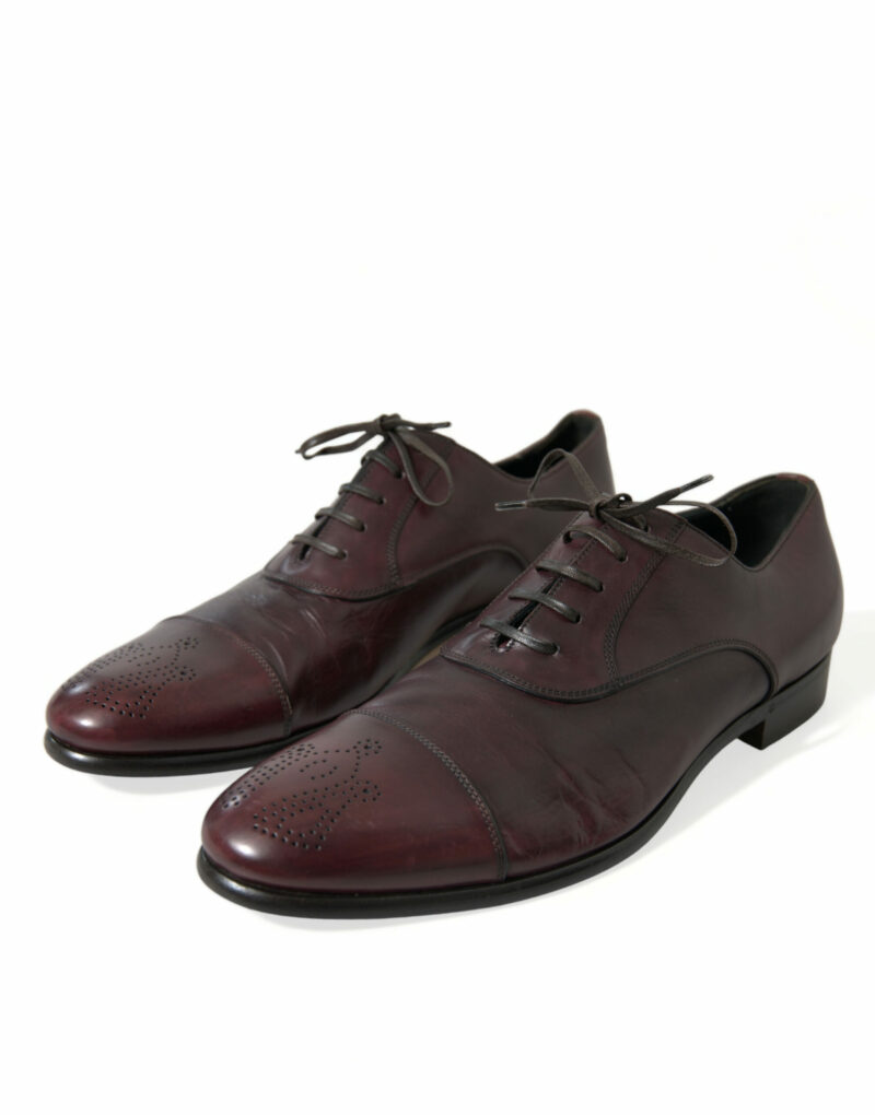 Dolce & Gabbana Elegant Burgundy Leather Derby Shoes - Image 3