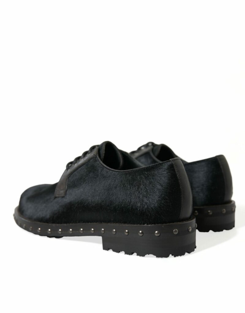 Dolce & Gabbana Elegant Black Calf Fur Derby Shoes - Image 4