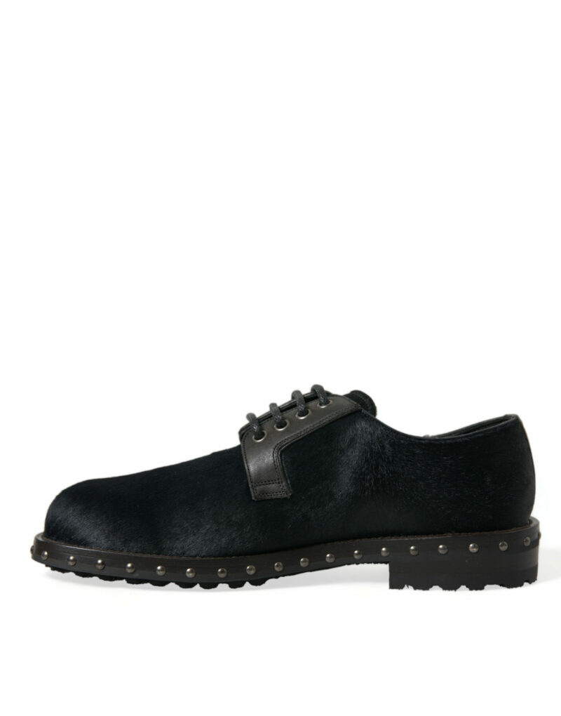 Dolce & Gabbana Elegant Black Calf Fur Derby Shoes - Image 5