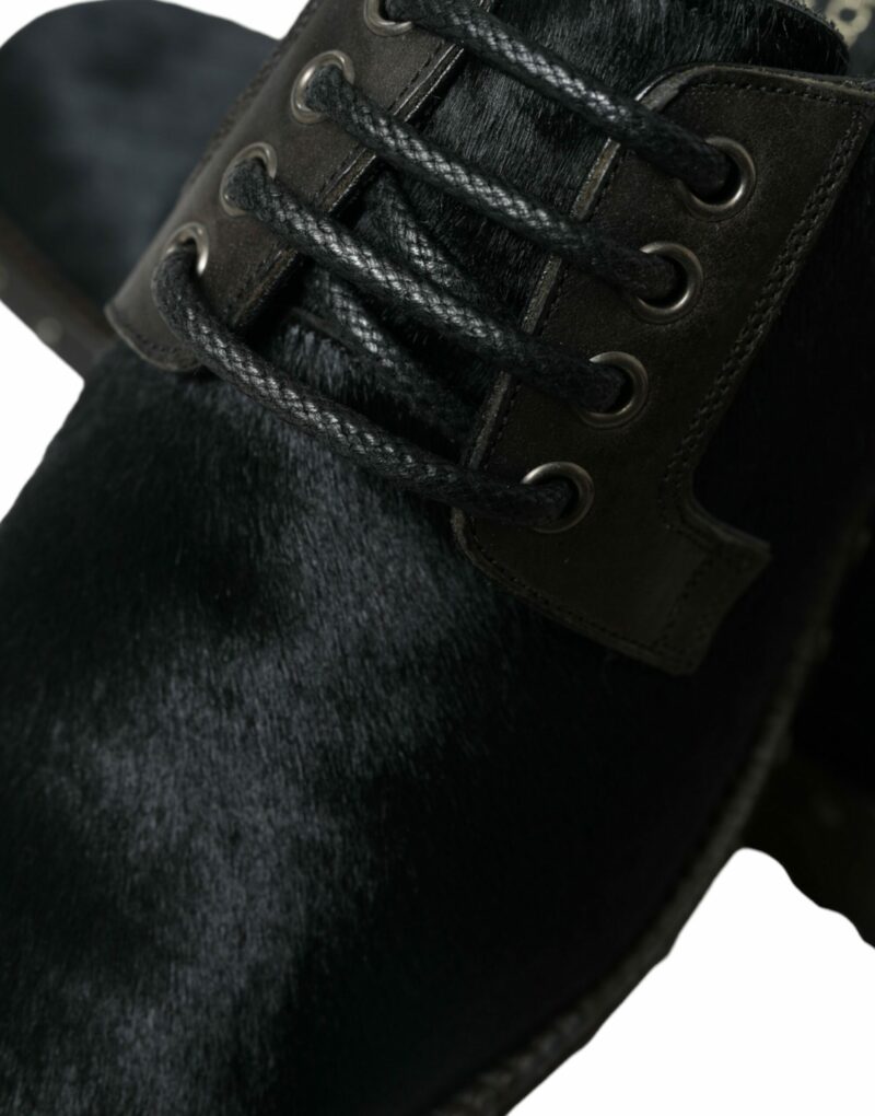 Dolce & Gabbana Elegant Black Calf Fur Derby Shoes - Image 8