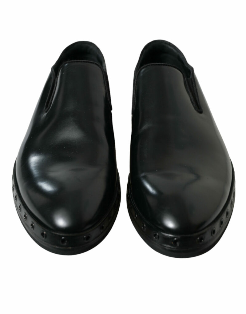 Dolce & Gabbana Elegant Black Leather Studded Loafers - Image 2