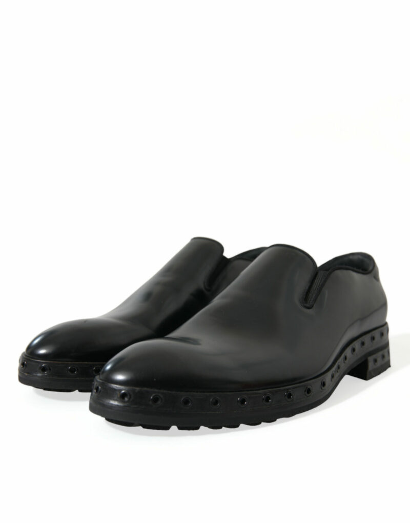 Dolce & Gabbana Elegant Black Leather Studded Loafers - Image 3