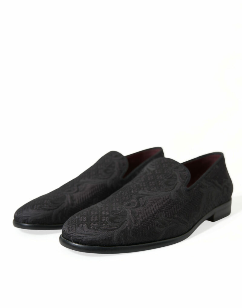 Dolce & Gabbana Elegant Black Brocade Dress Loafers - Image 3