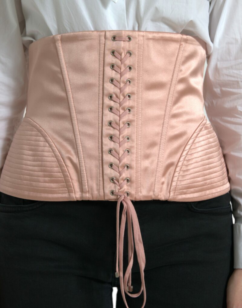 Dolce & Gabbana Elegant Pink Lace-Up Corset Belt - Image 2
