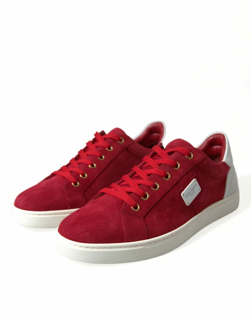 Dolce & Gabbana Elegant Red & White Leather Sneakers - Image 3