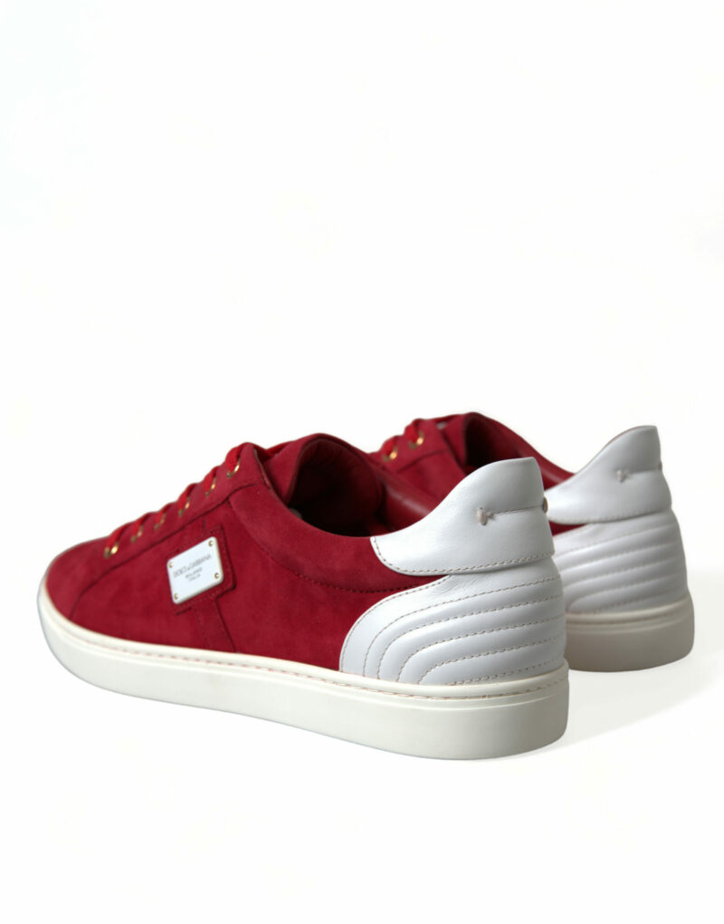 Dolce & Gabbana Elegant Red & White Leather Sneakers - Image 4