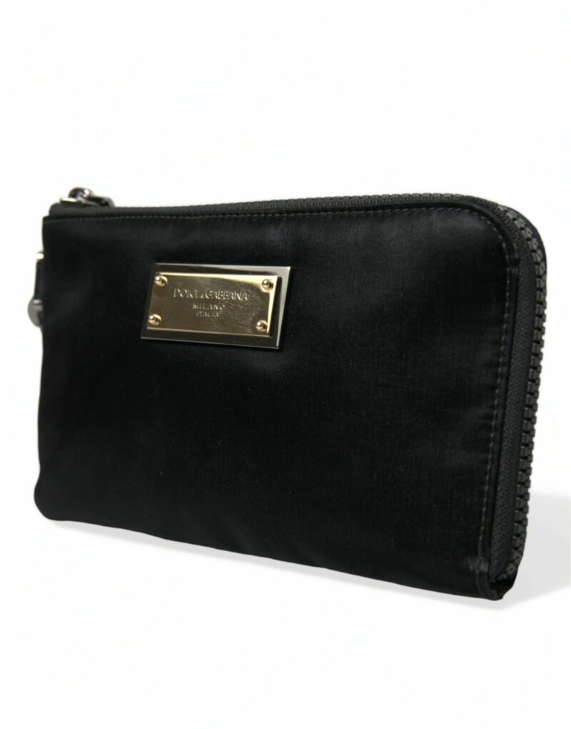 Dolce & Gabbana Elegant Black Nylon Leather Pouch with Silver Details - Image 2