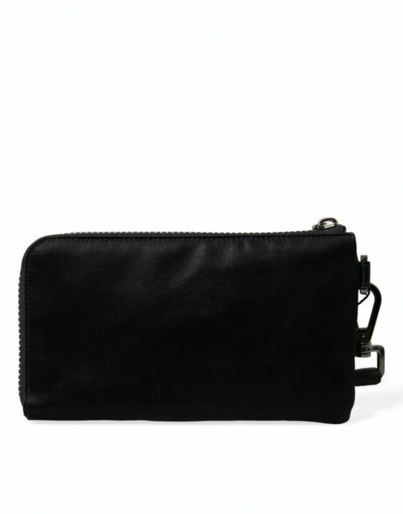 Dolce & Gabbana Elegant Black Nylon Leather Pouch with Silver Details - Image 3