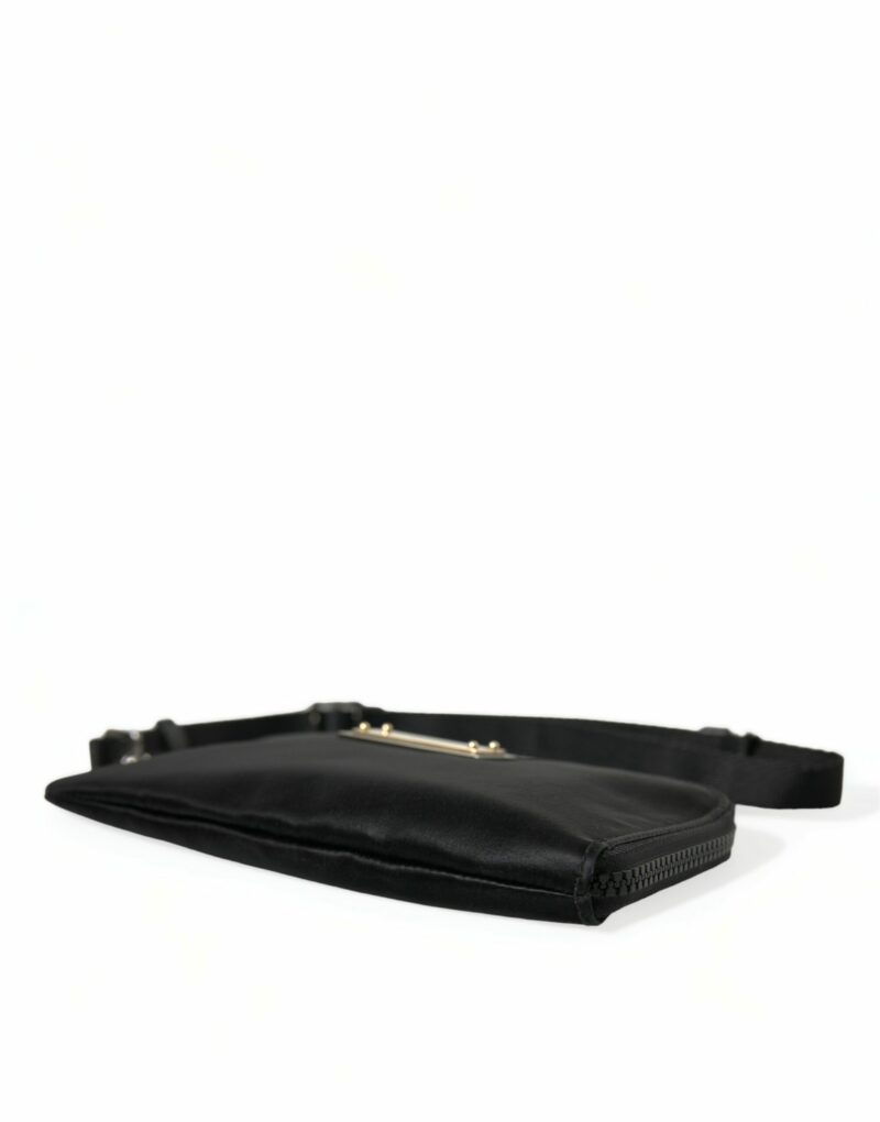 Dolce & Gabbana Elegant Black Nylon Leather Pouch with Silver Details - Image 4