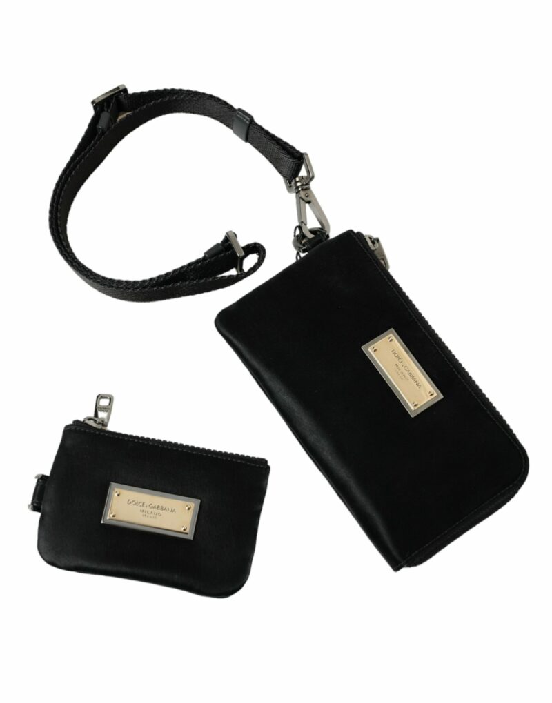 Dolce & Gabbana Elegant Black Nylon Leather Pouch with Silver Details - Image 6