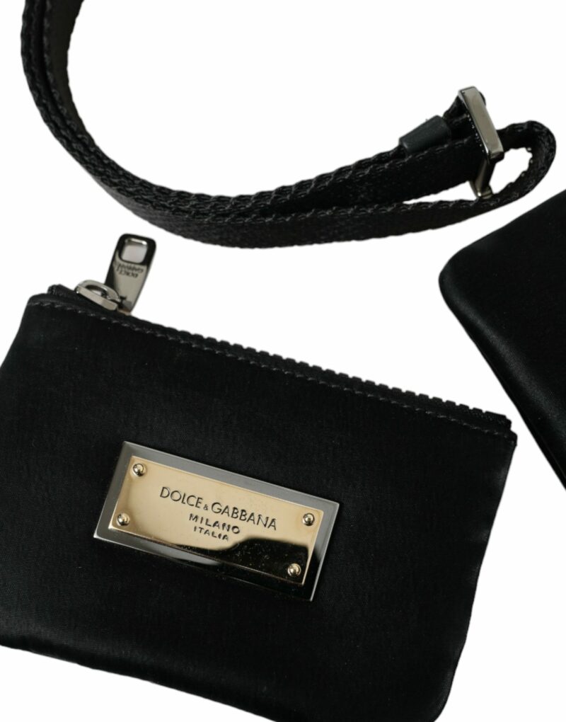 Dolce & Gabbana Elegant Black Nylon Leather Pouch with Silver Details - Image 7