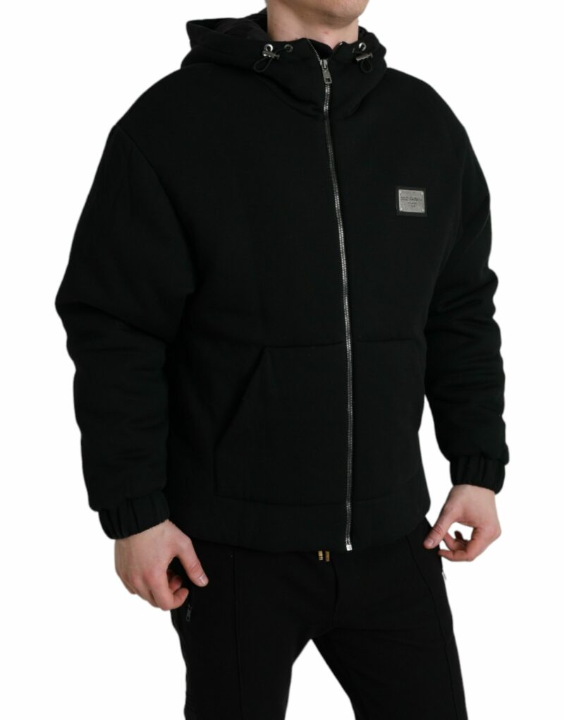 Dolce & Gabbana Elegant Black Bomber Jacket with Hood - Image 2
