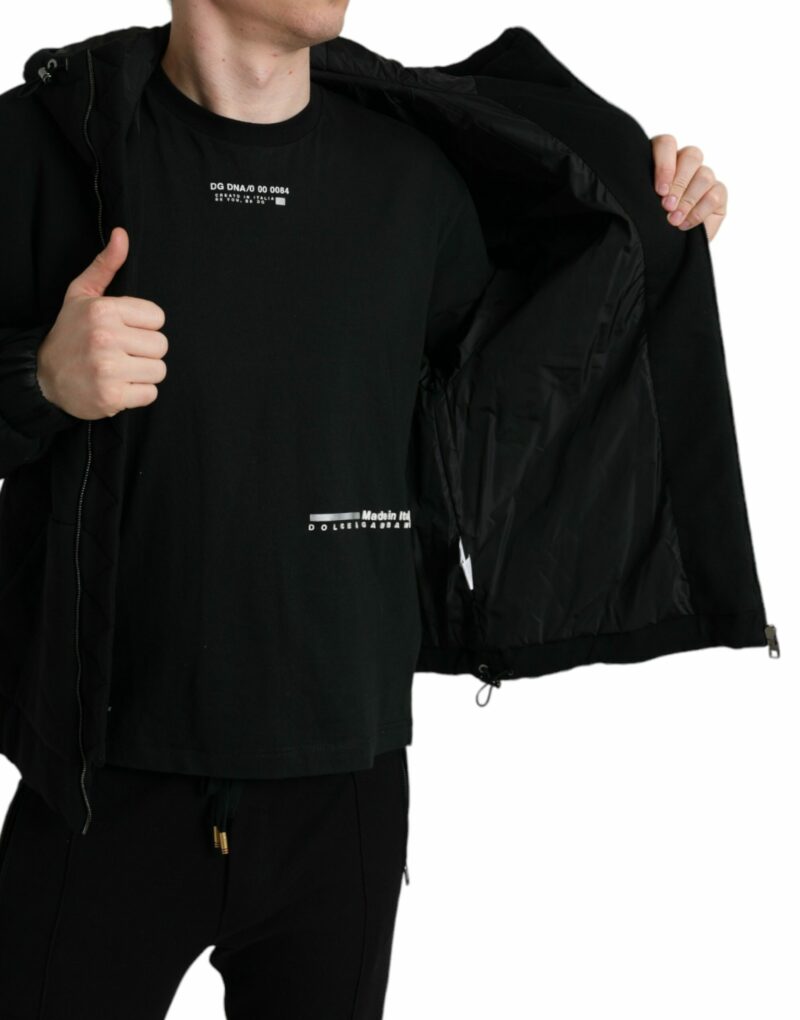Dolce & Gabbana Elegant Black Bomber Jacket with Hood - Image 6