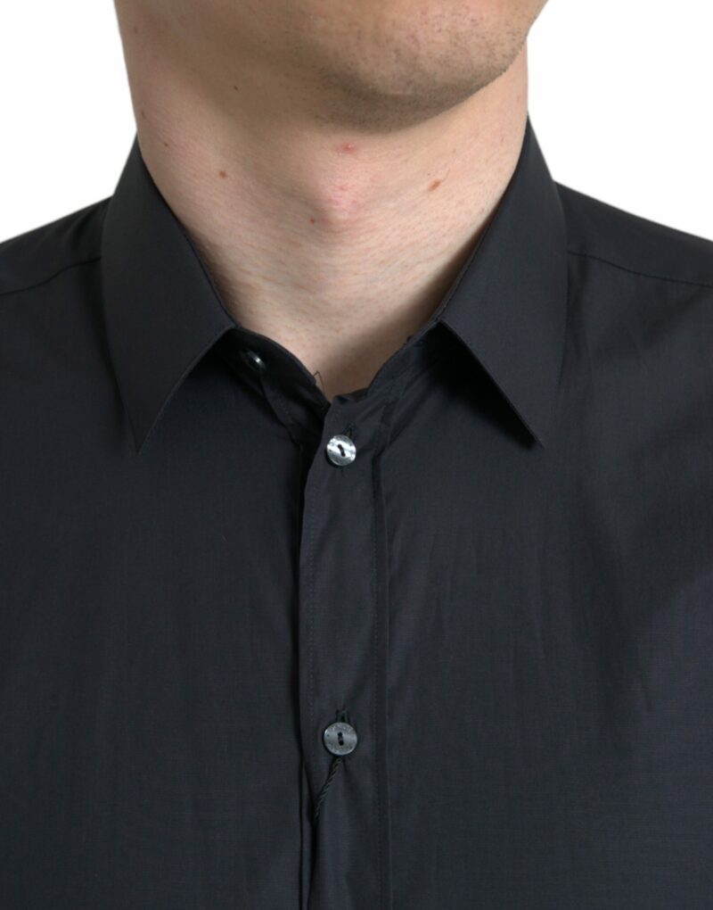 Dolce & Gabbana Elegant Navy Blue Slim Fit Dress Shirt - Image 3