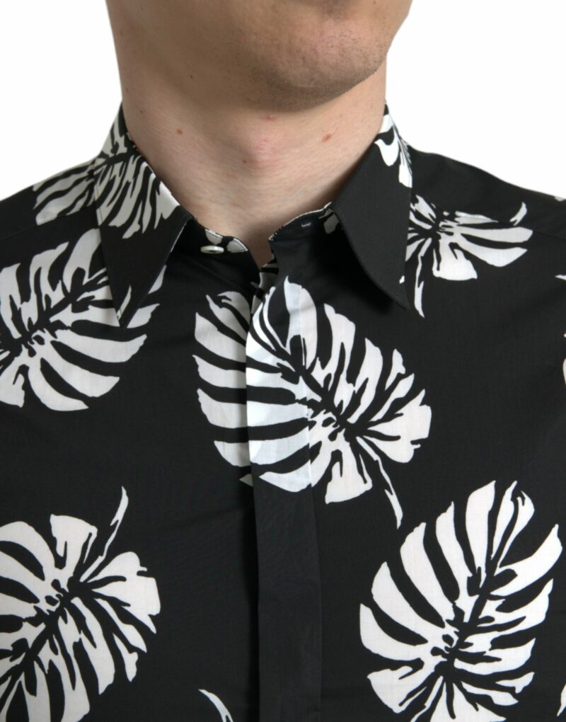 Dolce & Gabbana Elegant Leaf Print Slim Fit Dress Shirt - Image 3